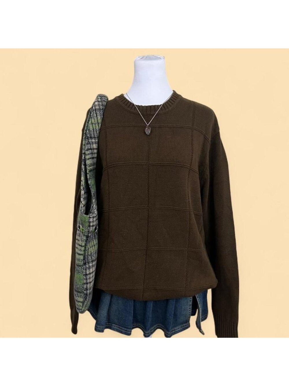 90s brown grid indie skater grunge sweater